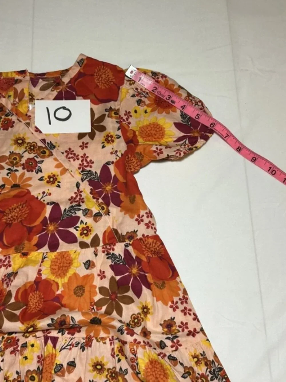 Gymboree Girls 10 Fall Floral Peach Red Tiered Short Sleeve Dress NWT